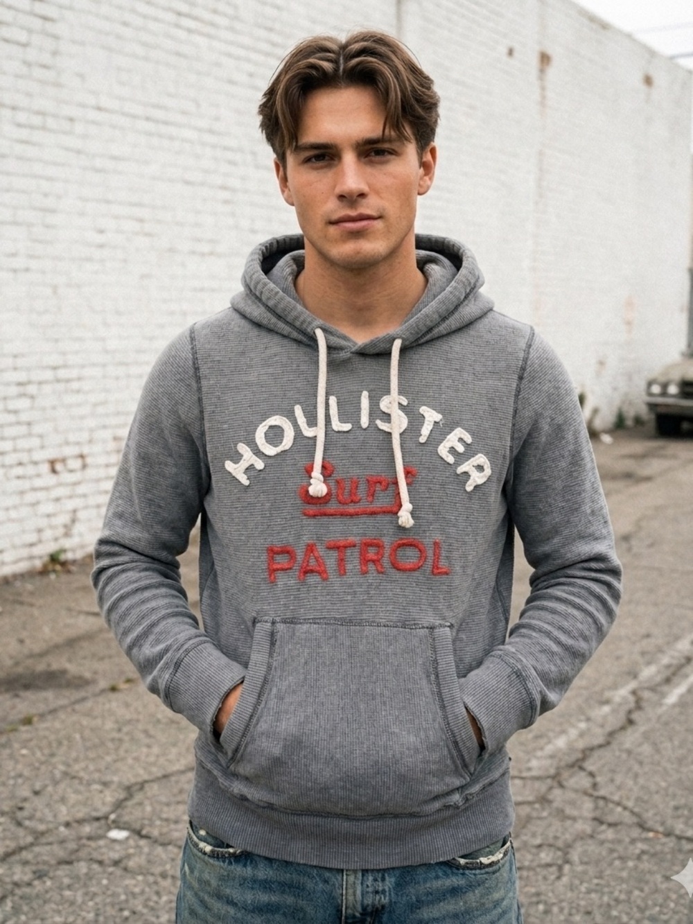 Vintage Hollister Hoodie Mens Large L Embroidered Logo Thermal Hood Pullover Y2K